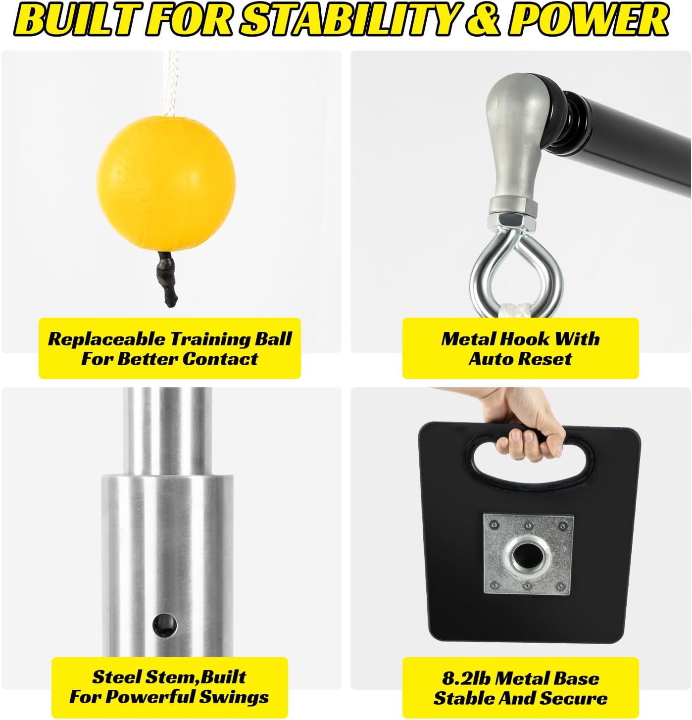 Adjustable Baseball Hitting Trainer with Solid Metal Base, Aluminum Pole Batting Trainer with Ball and Cord, 10–33 Inch Height Adjustable Swing Trainer for Baseball & Softball Practice alternate view