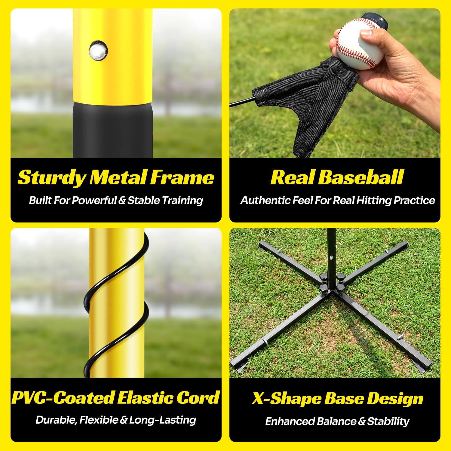 Portable Swing Trainer For Solo Practice,Baseball & Softball Hitting Trainer With Real Ball & Stand,Ball Adjust Height To Simulate Pitch Location,Inside,Middle,Outside Drills,Improve Accuracy,Speed alternate view