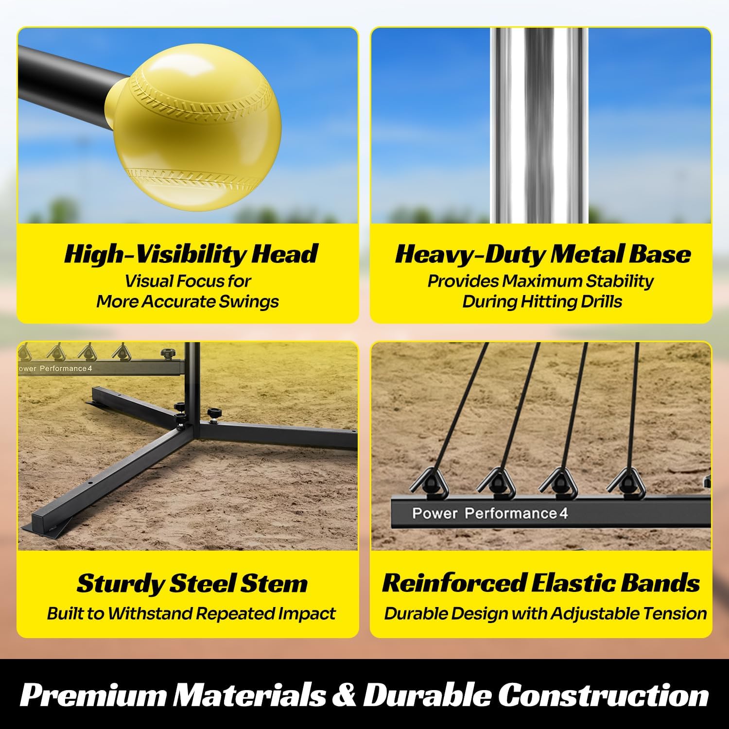 Baseball and Softball Swing Trainer with 4 Power Bands for Solo Practice | Height Adjustable 31-47 inch For Youths & Adults Hitting Swing Batting Drills alternate view